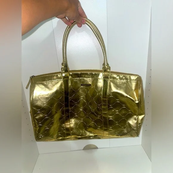 GOLD duffle bag y2k travel vacation bag metallic gold duffle bag carryon keepall - Picture 17 of 17